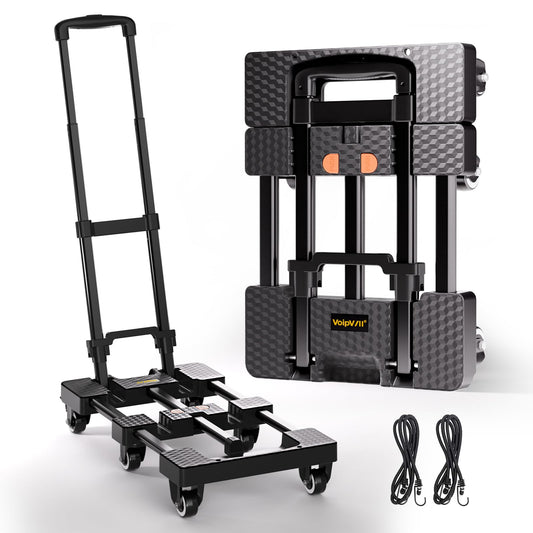 Voipvvii Folding Hand Truck 500lbs Heavy Duty Portable - 6 Wheels Collapsible Design with 2 Elastic Ropes, Lightweight 6.5lbs for Travel, Moving & Storage