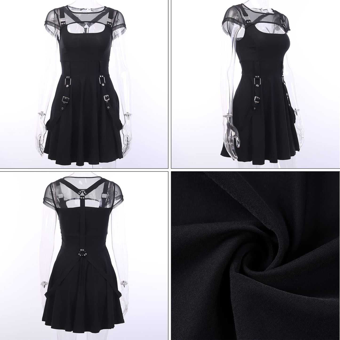 Women Gothic Dress Black mesh Summer Sexy Mini Dress Hipster Vintage high Waist Street Party Dress X-Large