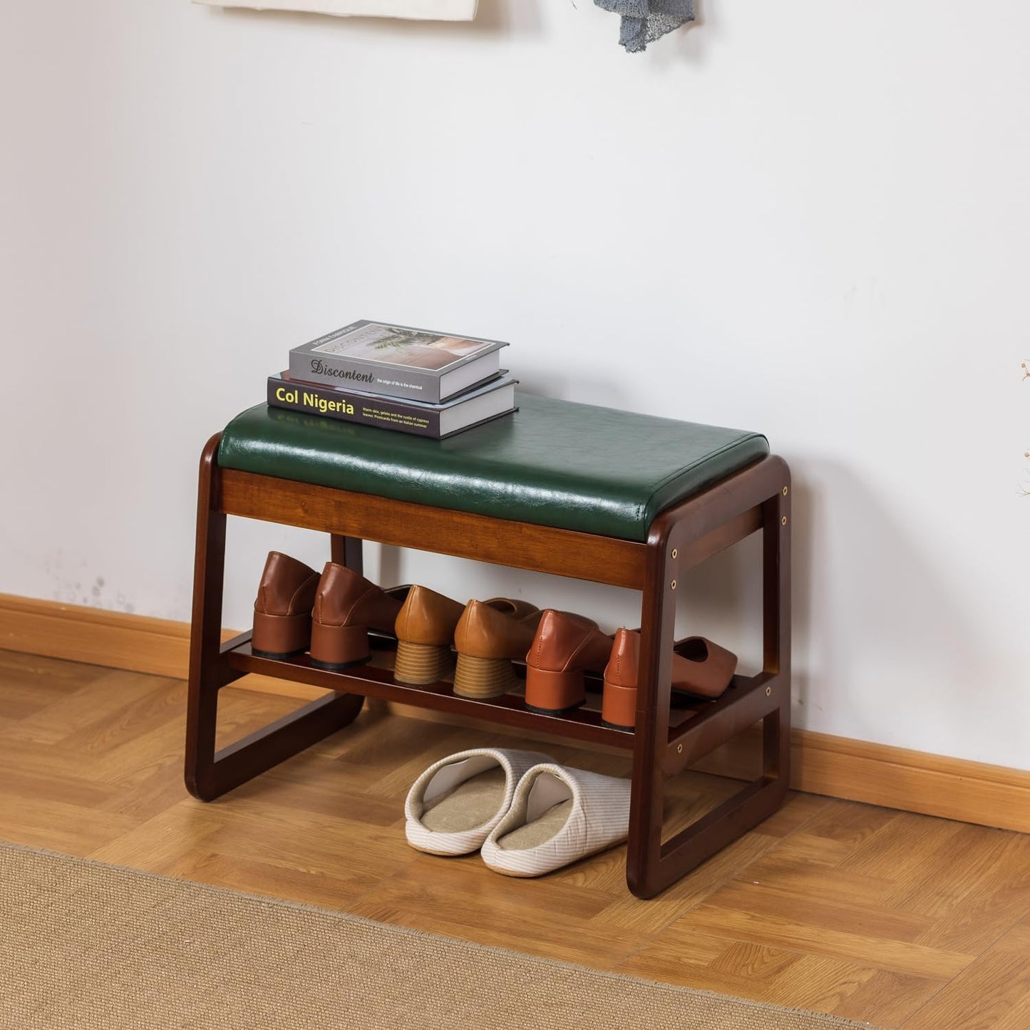ABAMFUR Shoe Rack Bench, Solid Wood Entryway Bench with Flip-Open Storage Box for Entry, Hallway (Green-21.65")