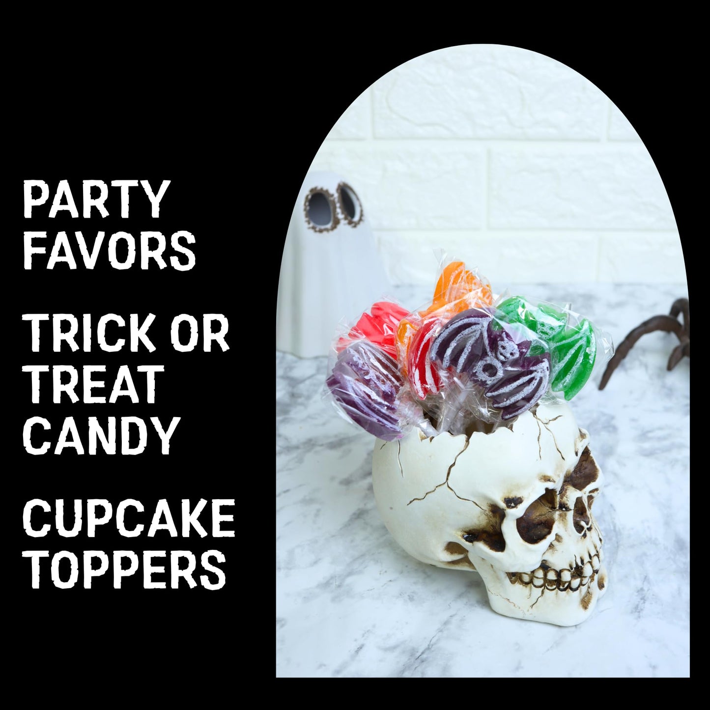 2025 Halloween Bat Tattoo Lollipops, Individually Wrapped Trick or Treat Candy and Goodie Bag Fillers, 24 Count