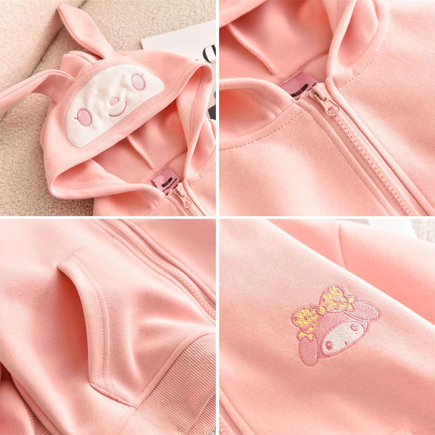 WANHONGYUE Full Zip Hoodie Sweatshirt Cartoon Ears Hooded Sweater Petite Women Girls Jacket Coat, Violet, S