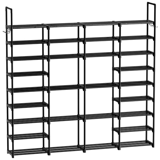 WOWLIVE 4 Row 9 Tiers Extra Large Shoe Rack 72-80 Pairs Big Tall Metal Shoe Shelf, Heavy Duty Organizer for Closet Entryway, Boot Rack Storage Stackable Stand for Garage Black