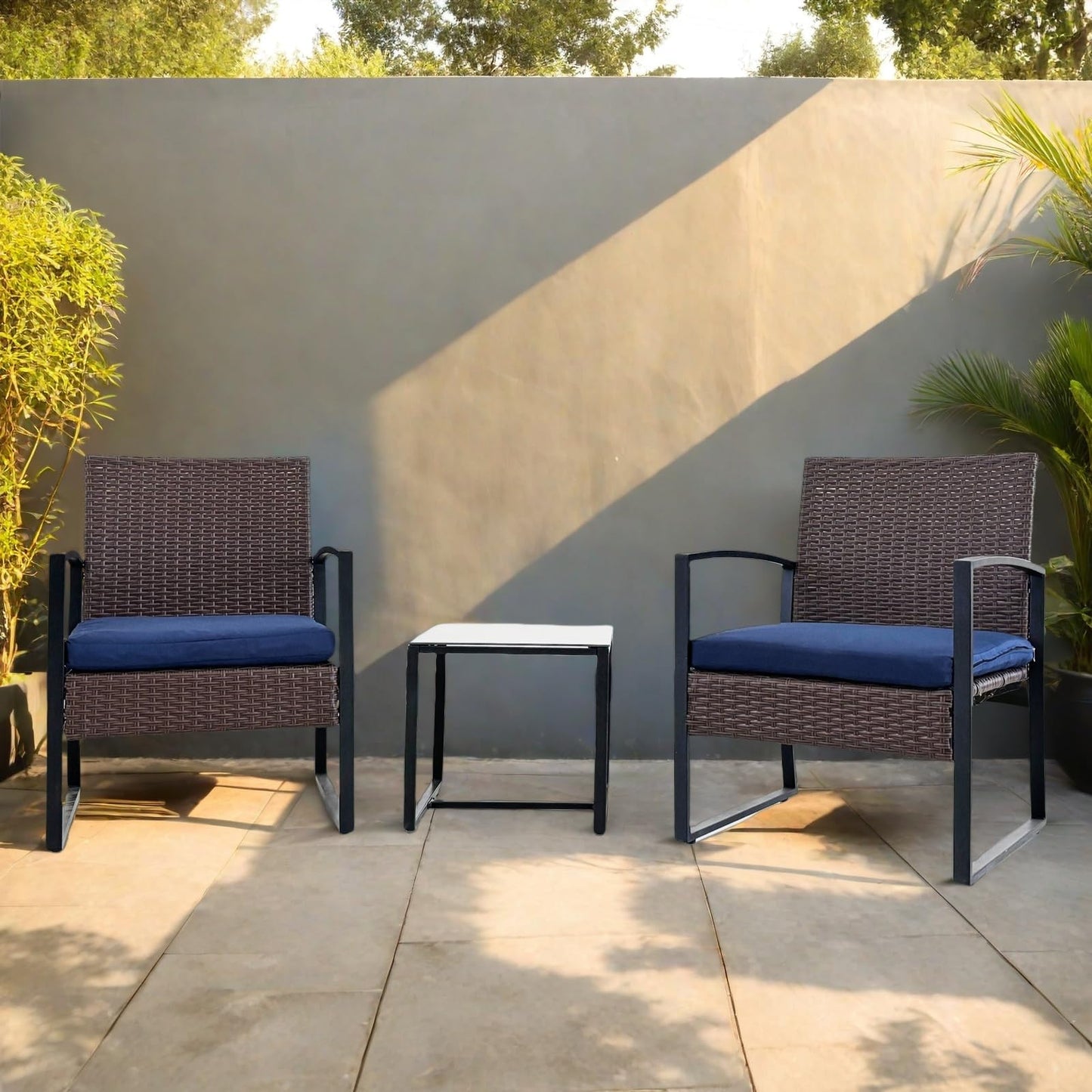 3 Piece Patio Chairs Set Outdoor Patio Furniture Set with Coffee Table, Bistro Set with Cushions for Balcony Apartment Deck