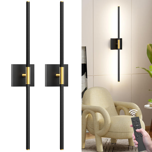 31.5 Inch Battery Operated Wall Sconce Set of Two, 8000mAh USB Rechargeable Wall Sconce with Remote Control, 360°Rotate Dimmable 3000K-6000K LED Wall Lights for Living Room, Hallway, Bedroom, (2 Pack)