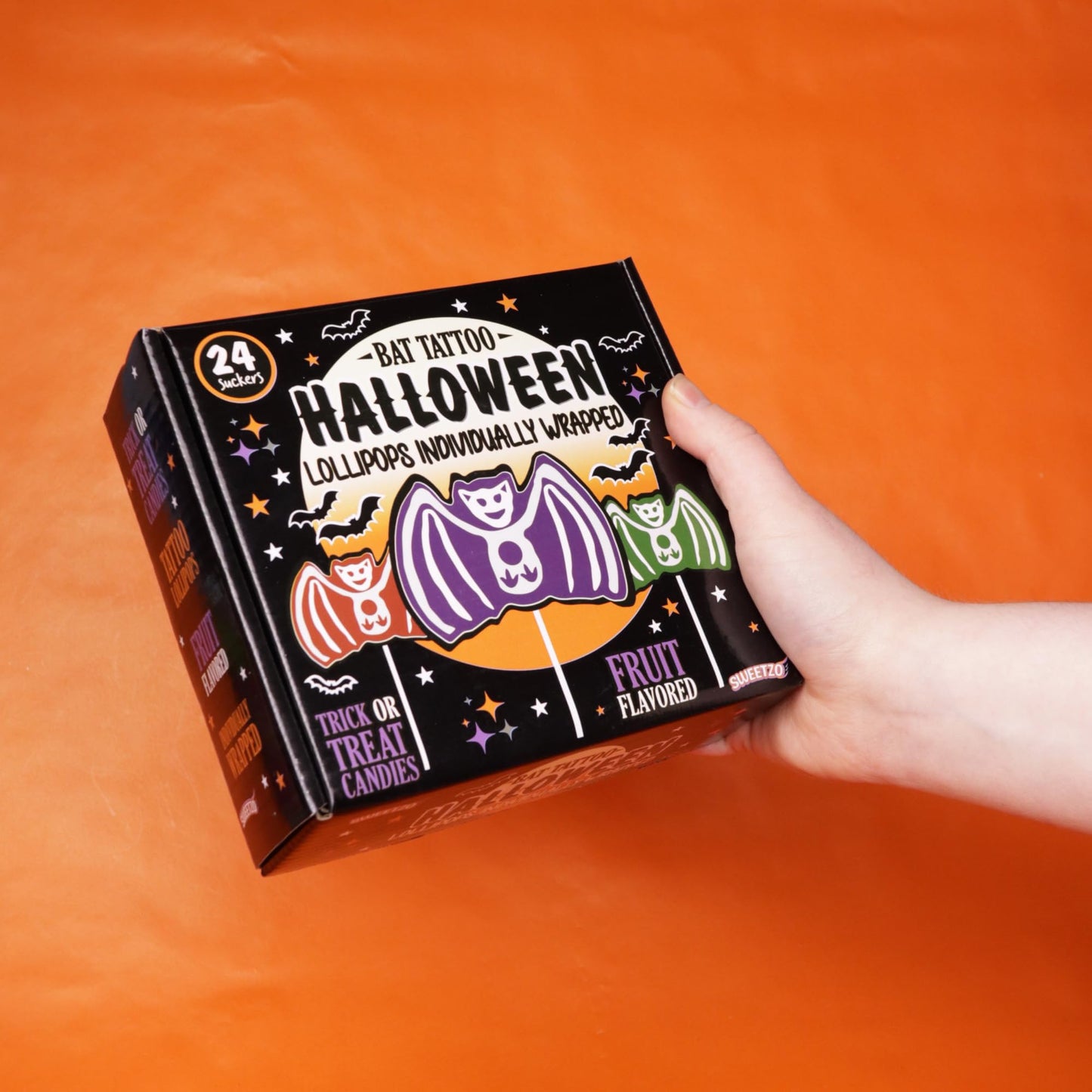 2025 Halloween Bat Tattoo Lollipops, Individually Wrapped Trick or Treat Candy and Goodie Bag Fillers, 24 Count