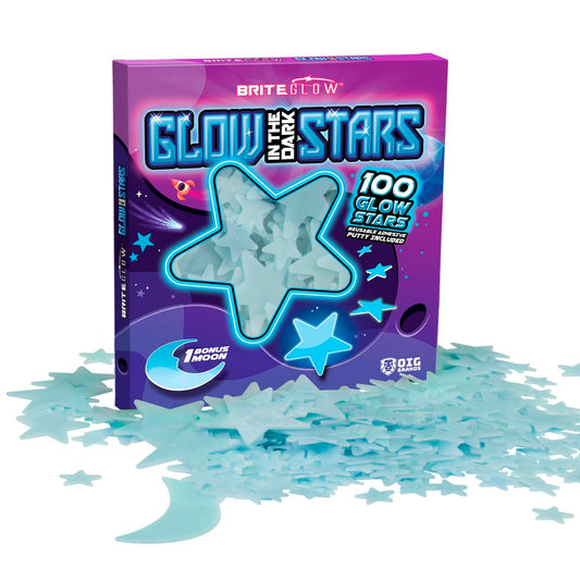 100PK Blue Glow in The Dark Stars for Ceiling Easter Basket Stuffers for Kids - Star Brite Plastic Glow Stars with Moon & Putty Ages 4,5,6,7,8,9,10,11,12 for Bedroom Space Night Light Room Non-Toxic