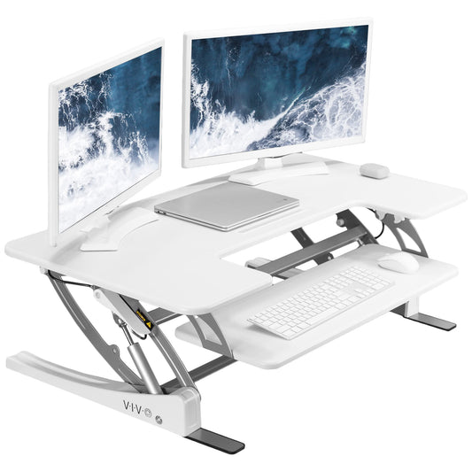 VIVO 42 inch Height Adjustable Stand Up Desk Converter, V Series, Quick Sit to Stand Tabletop Dual Monitor Riser Workstation, White, DESK-V000VLW
