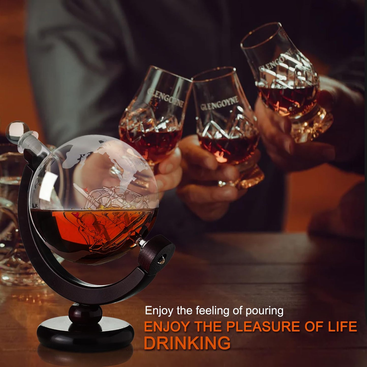 Whiskey Globe Decanter 28 Oz Gift for Dad, Men's Whiskey and Wine Shaker Global Shaker Unique Gift for Husband, Boss, Boyfriend on World Day of Remembrance Whiskey Bourbon Shaker - 850ml