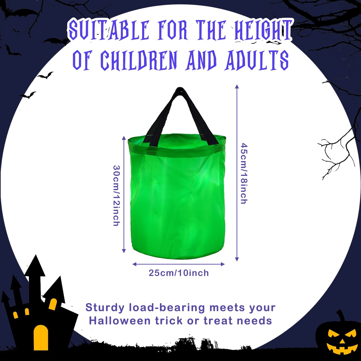 2 Pieces LED Light Halloween Candy Bags Light Up Halloween Party Bags Multipurpose Reusable Halloween Bucket Trick or Treat Bags for Halloween(Green)