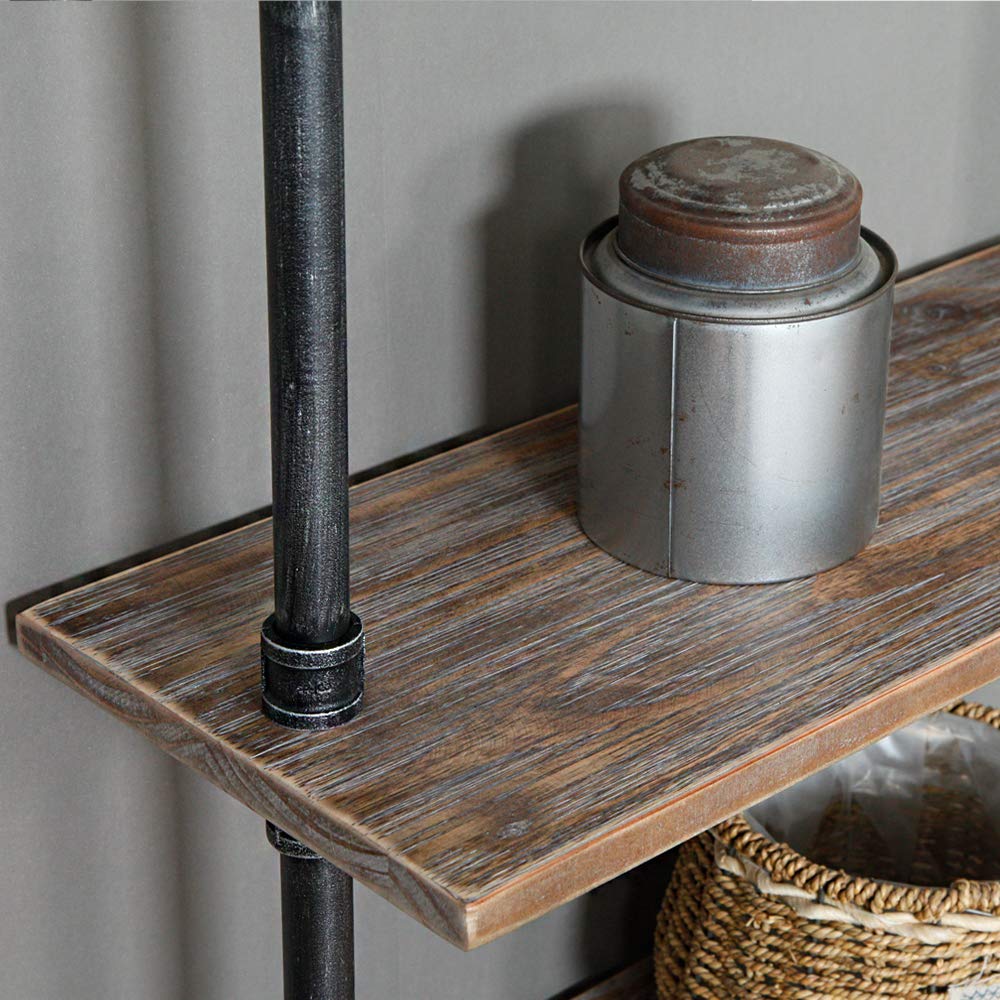WGX Design For You Industrial 6-Tiers Modern Ladder Shelf Bookcase,Solid Wood Storage Shelf,Display Shelving, Wall Mounted Wood Shelves, Pipe Wood Shelves Bookshelf Vintage Wrought Iron Finish (Gray)