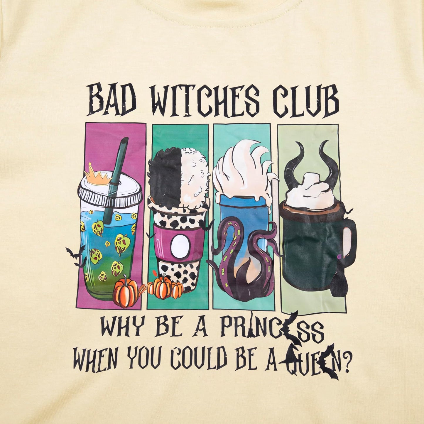 Women Bad Witches Club Shirts Villains Shirt Halloween Witches T-Shirt Evil Queen Casual Short Sleeve Tee Beige