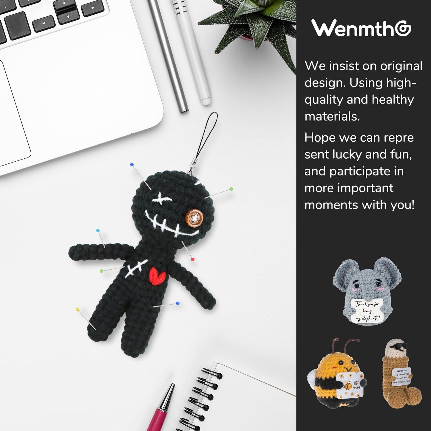 WenmthG Funny Positive Voodoo Doll, Emotional Support Gift, Cute Wool Crochet Doll with Needles, Stuffing Decoration Inspirational Positive Ornaments Gifts for Friend Coworkers