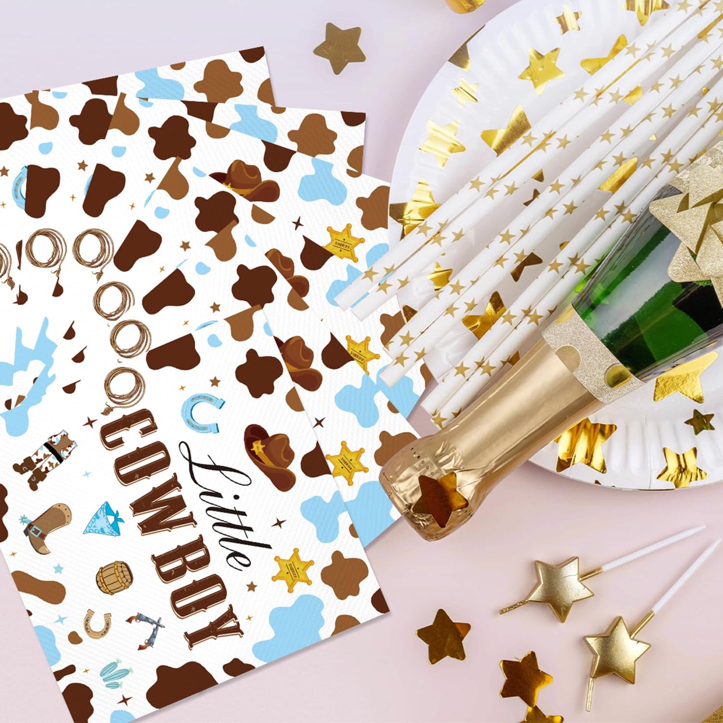 50PCS Cowboy Baby Shower Napkins - A Little Cowboy is on the Way Baby Shower Paper Napkins Western Rodeo Little Cowboy Disposable Napkins 6.5" x 6.5"