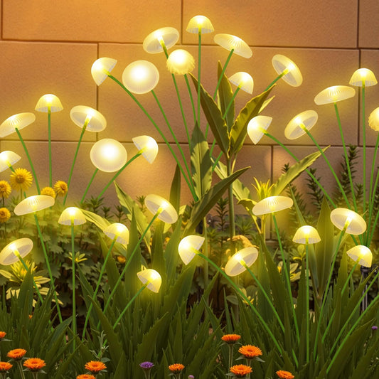4PK 32LED Solar Garden Lights Outdoor, Mushroom Solar Lights Outdoor, IP65 Waterproof Firefly Light Outside Decor for Patio Pathway, Sway by Wind for Pathway Garden Mushroom Decorations, Warm White