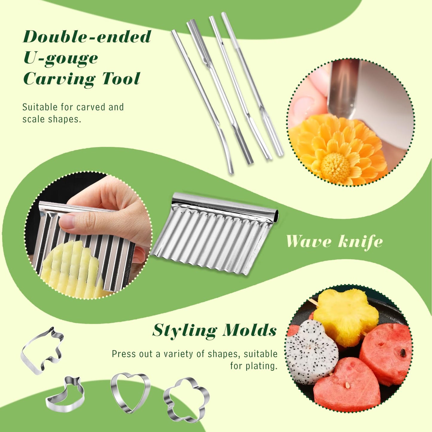 46-Piece Stainless Steel Fruit Carving Tools Set - Professional Watermelon Carving Knife Kit with Ergonomic Handles & Portable Case, Durable Fruit Cutting Tools for Culinary Arts, Sculpting, Peeling