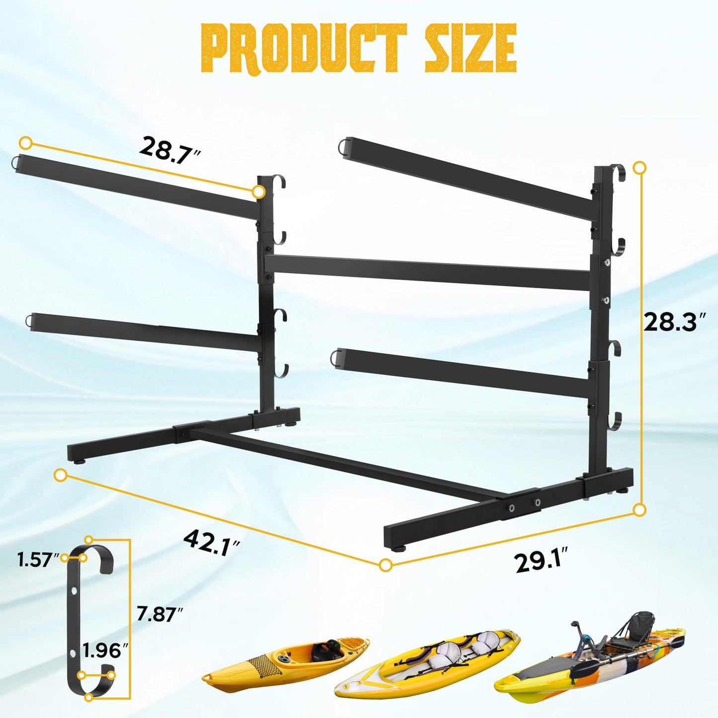 Rengue Kayak Storage Rack, Heavy Duty Freestanding Kayak Stand for 2 Kayaks, SUPs, Canoe and Paddleboard kayak rack for Indoor & Outdoor Use