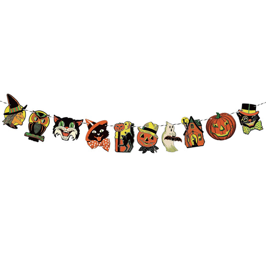 W1cwey Vintage Halloween Hanging Banner Decoration, Retro Trick or Treat Cute Pumpkin Witch Ghost Cat Wall Bunting Garland Card Banner Cartoon Party Favor Photo Supplies