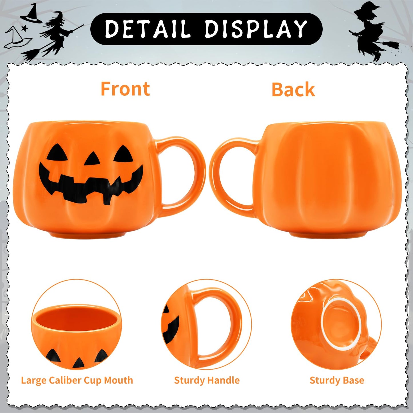 12 oz Halloween Pumpkin Mug Decorations, Happy Halloween Pattern Mug Ceramic Cute Pumpkin Coffee Cup Halloween Birthday Tabletop Drinkware Gifts for Adults Kids Women (Black face)