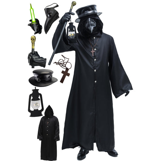 Absolute Vibe Plague Doctor Bird Mask and Hat Combo Set Halloween Costume Steampunk Cosplay Props (M, BLACK-001)