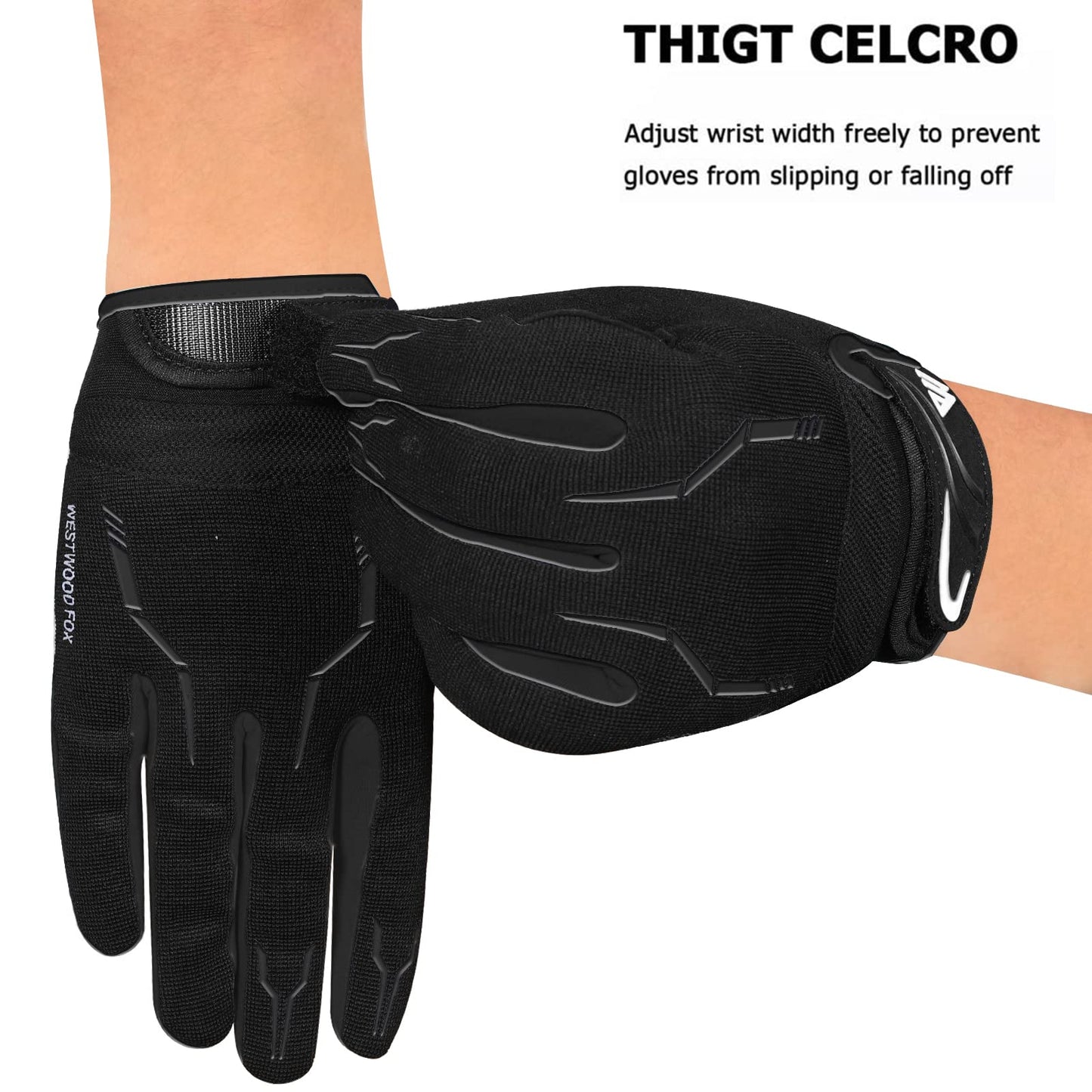 WESTWOOD FOX Cycling Bike Gloves for Men Full Finger BMX Biking Mountain for Grips - Bicycle Touchscreen MTB Gloves Padded Anti-Slip Riding Women Wheelchairs Road Cycling (Black, S)