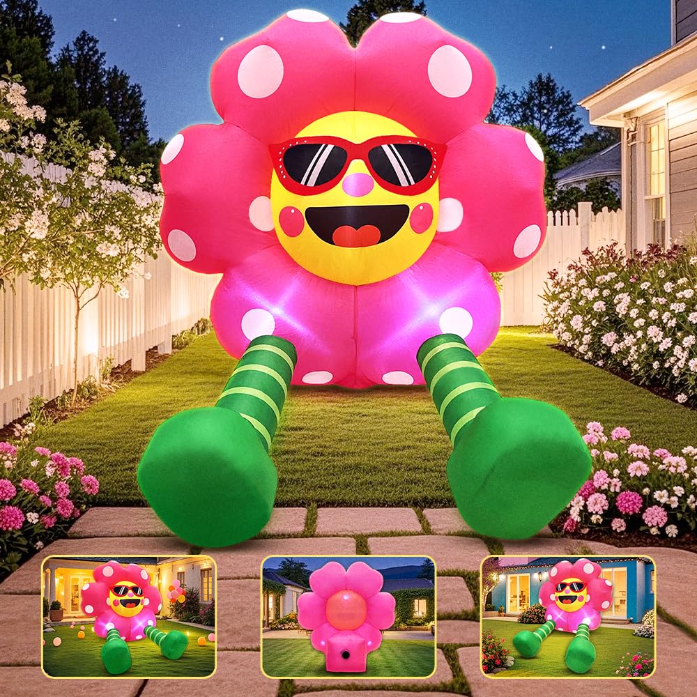 4FT Summer Inflatable Sunflower Outdoor Decoration Blow up Flower Yard Decoration, Built-in LED Lights for Summer Easter Yard Garden Lawn Party
