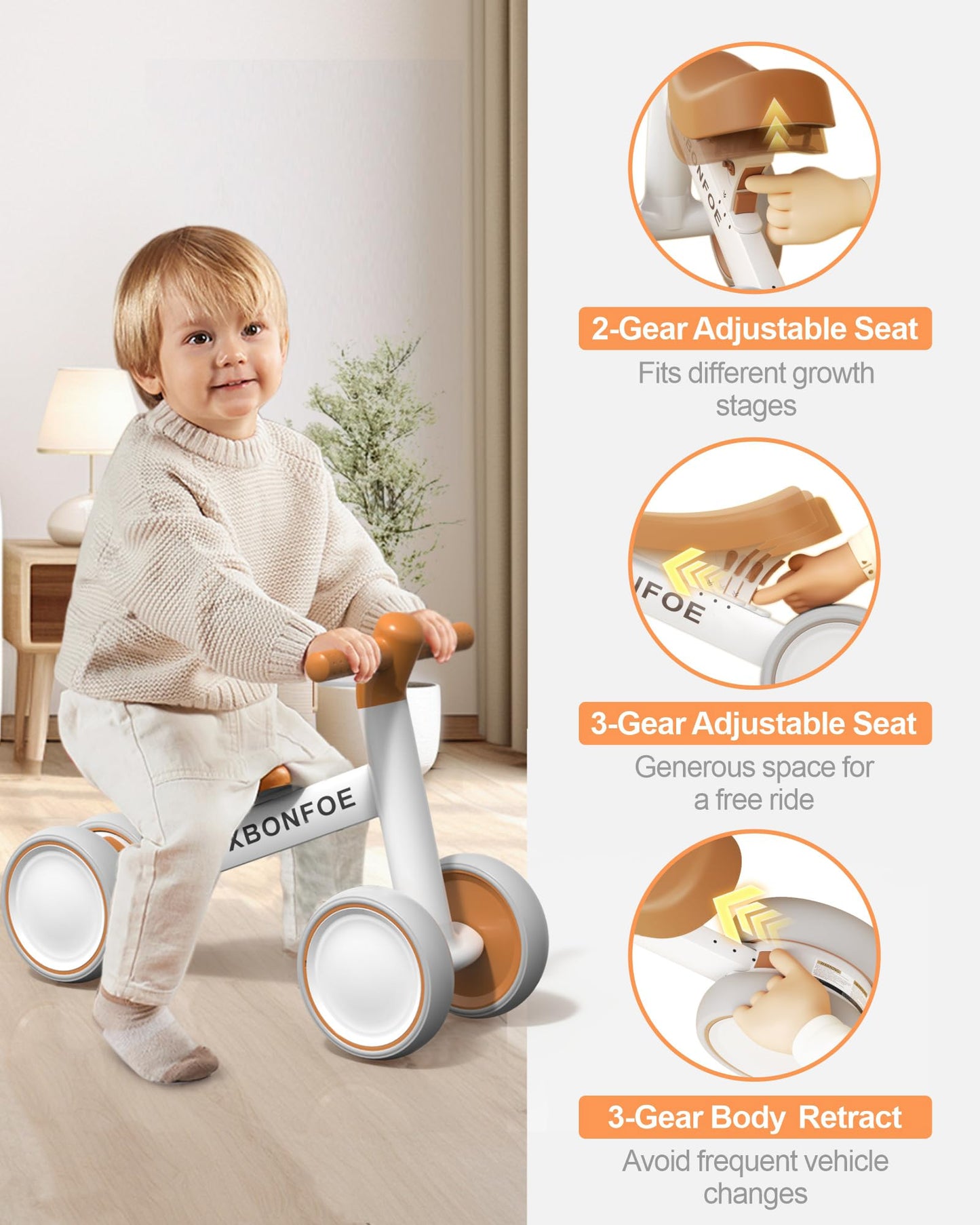 XBONFOE Baby Balance Bike for 1 Year Old Boys Girls, 10-24 Month Toddler Balance Bike, Baby Bike with No Pedal 4 Silence Wheels, First Ride on Toys with Adjustable Soft Seat, First Birthday Gifts