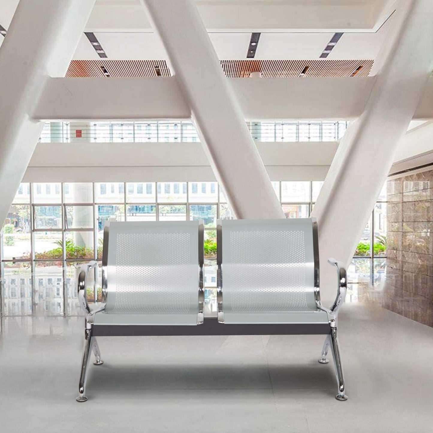 Waiting Room Chair Bench - Airport Reception Bench with Arms Guest Reception Chairs Office Chair Lobby Bench Seating Office Bench Waiting Area Chairs for Airport Market Bank Hospital School, Silver