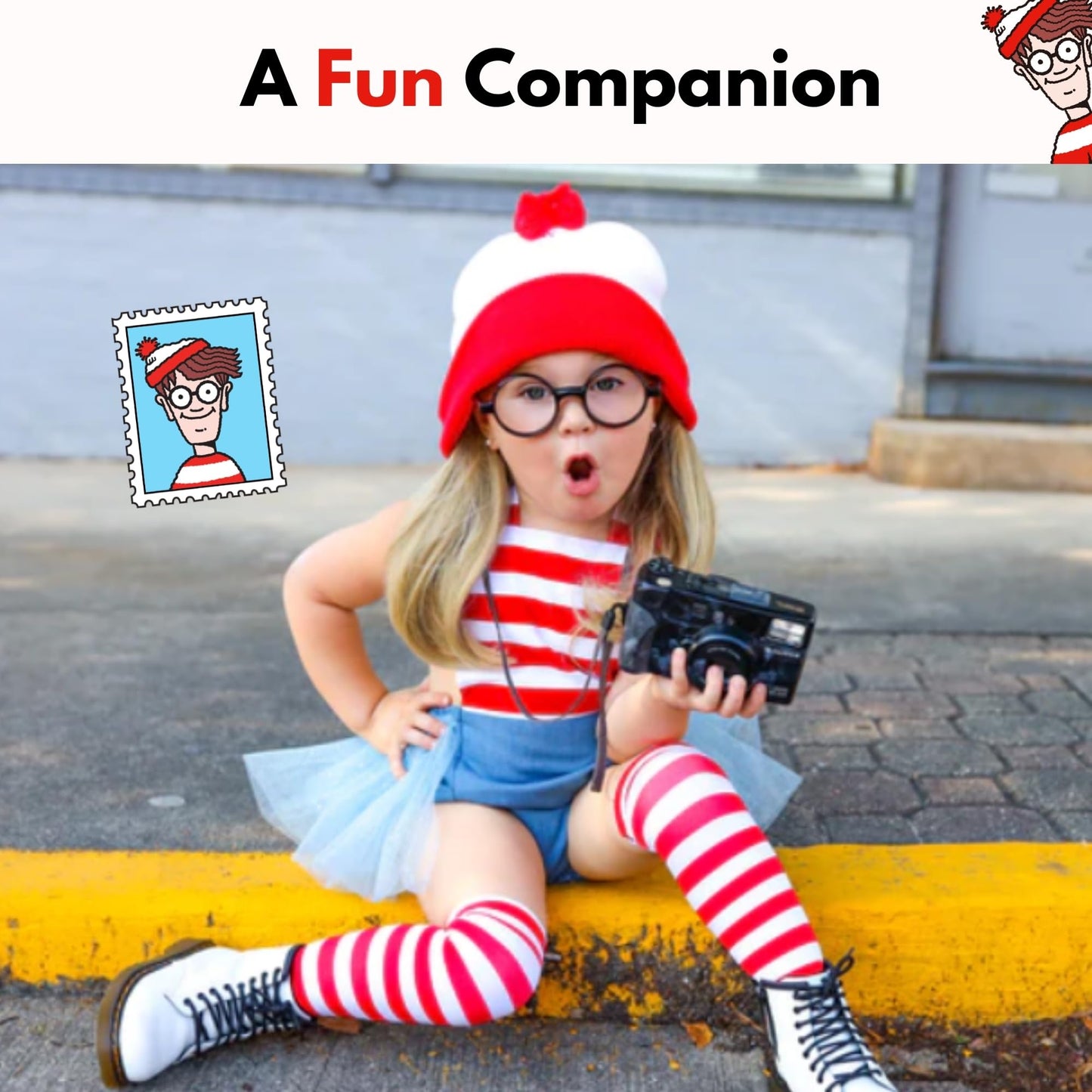 Wheres Waldo Costume Round Glasses for Men & Women - Fake Nerd Glasses Novelty Costume - Black Circle Cosplay Round Eyeglasses Disguise for Harry Potter, Minion, Scientist Character Outfit Accessory
