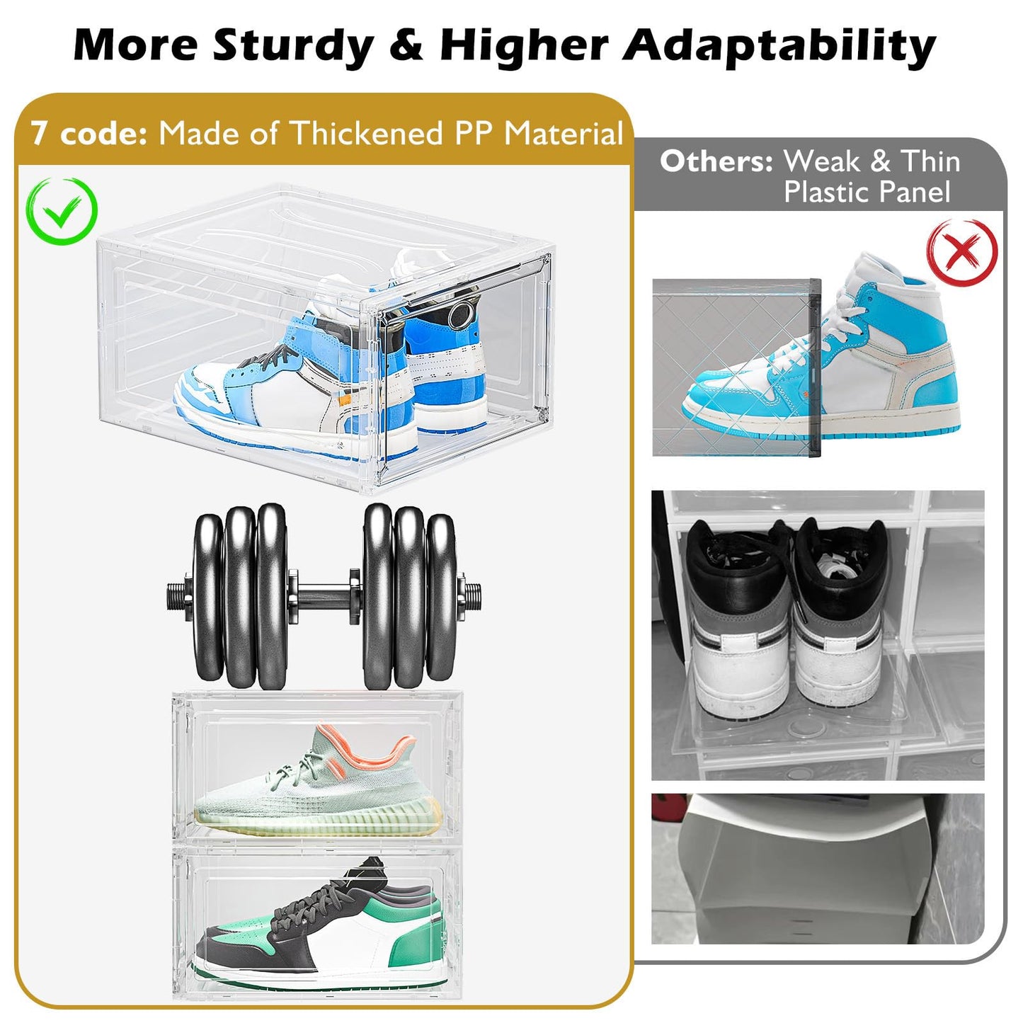 7 code Large Clear Shoe Boxes Organizer【Thicker Material】 Stronger Shoe Box with Magnetic Door, Stackable Shoe Storage Box for Closet, Foldable Space-Saving Storage Bins Shoe Cabinet, White 9 Pack