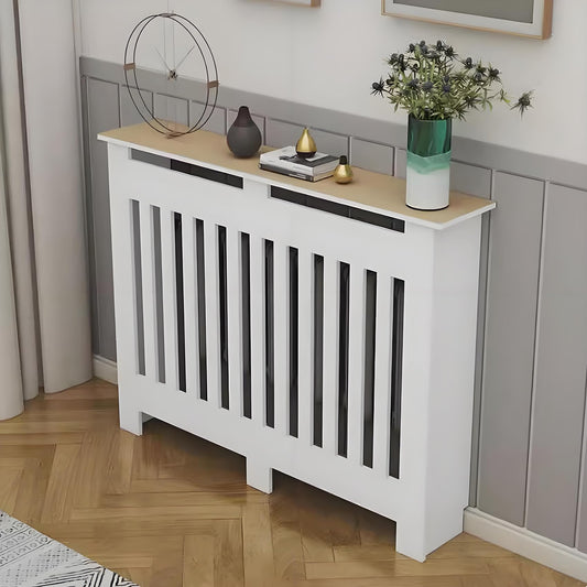 White Modern Wall Cabinet, Modern Radiator Cover, Vertical Slatted Grill Cabinet Shelf, Radiator Cover Heating Forcert for Office, Living Room, Bedroom, Hallway (100 * 90 * 25cm/39.4 * 35.4 * 9.8in)
