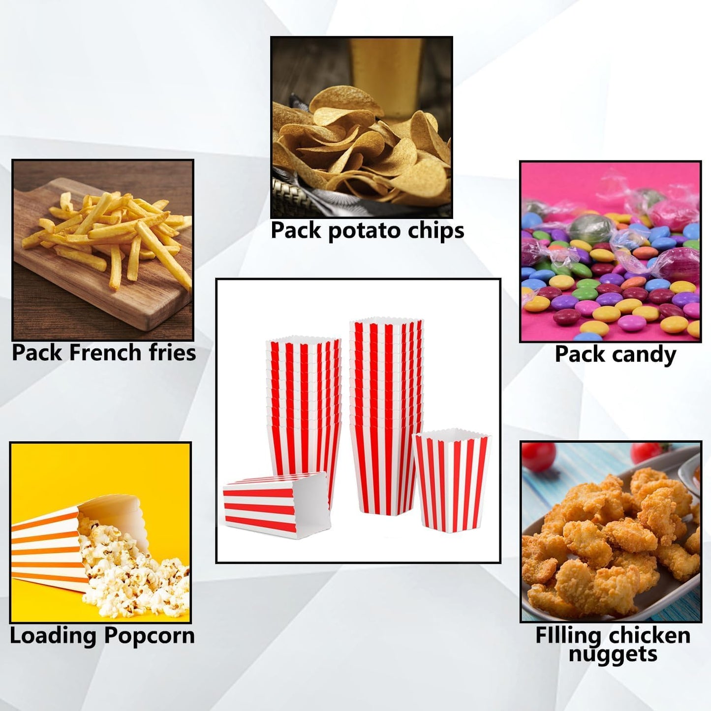 24 Pcs Popcorn Boxes Mini Paper Popcorn Box Cardboard Popcorn Container for Party, White/Red Stripes