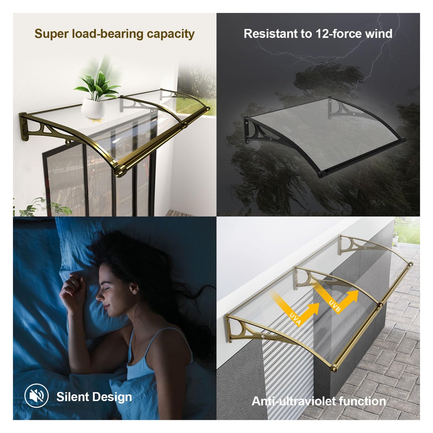 Window Door Patio Awning Door Awnings Exterior Rain and Snow Aluminum Alloy Bracket, Strong Load-Bearing Capacity, Long Service Life, Suitable for Patios, Deck Doors, Porches, Exterior Awnings