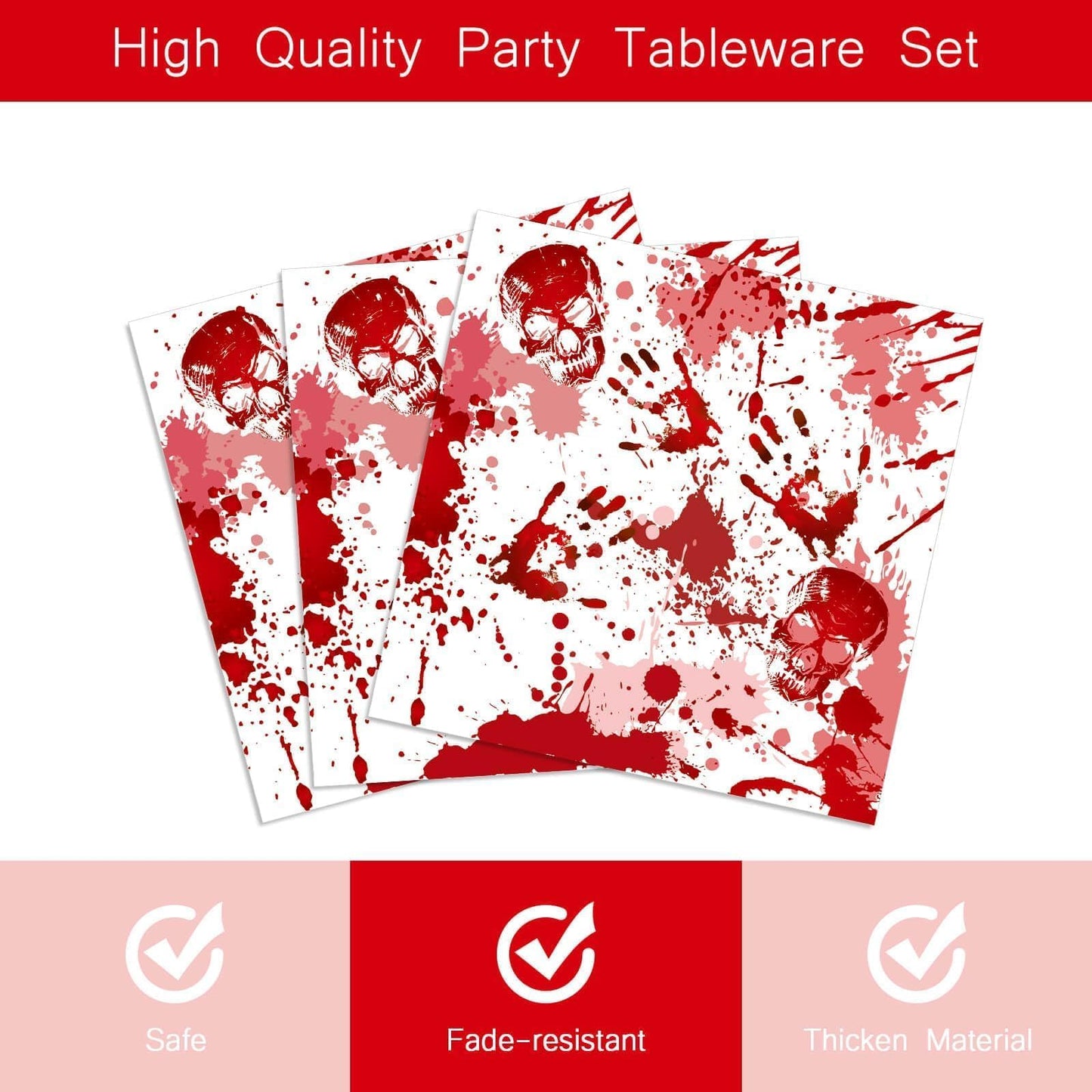 96Pcs Scary Halloween Party Plates Supplies Blood Splatter Party Tableware Sets Decorations Zombie Vampire aunted House Birthday Disposable Paper Plates Napkins Forks Serves 24