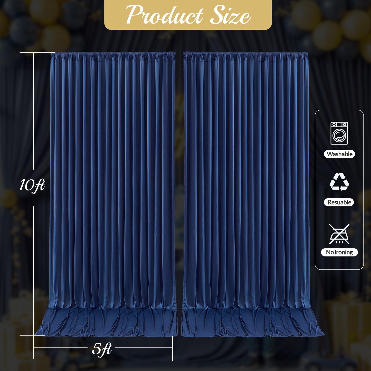 20ft x 10ft Navy Blue Backdrop Curtains for Parties – Wrinkle-Free Polyester Drapes, 4 Panels 5ft x 10ft Navy Blue Photo Backdrops for Weddings, Birthday Parties, Studio Photography