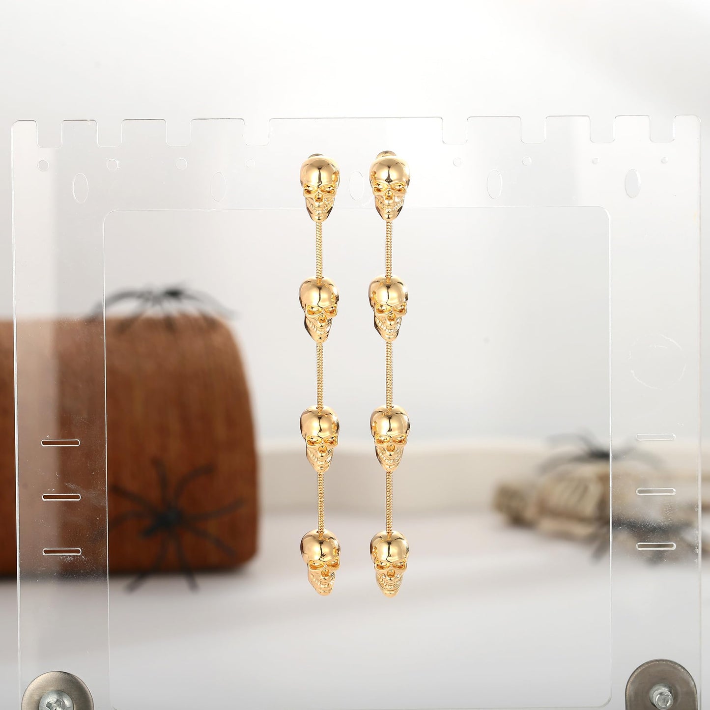 WOWORAMA Skull Halloween Earrings for Women Gold Spooky Skulls Earrings Gothic Skeleton Dangle Earring Halloween Jewelry - Gold Skull Dangling