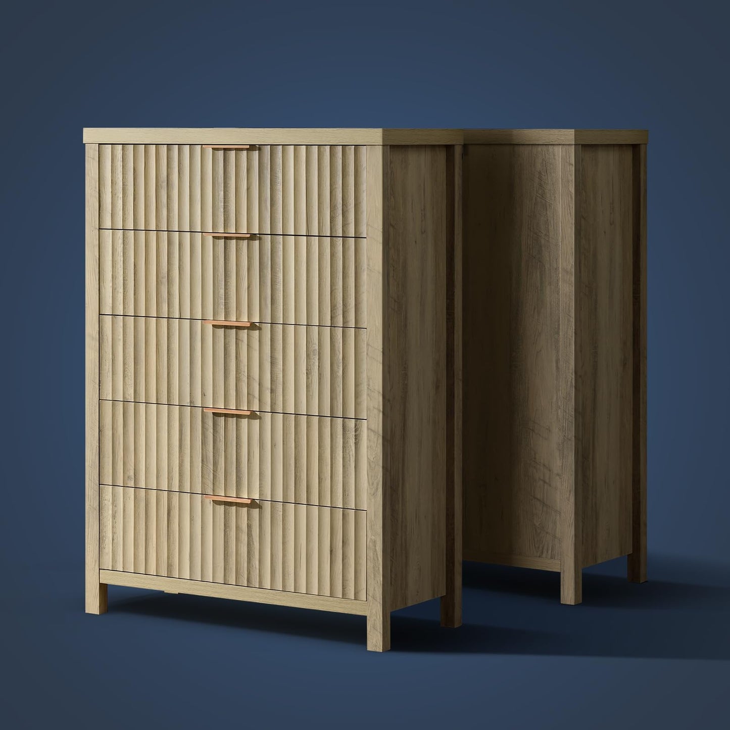 5 Drawers Dresser for Bedroom, 44 Inches Tall Modern Bedroom Dressers, Chest of Drawers for Bedroom, Fluted Dresser for Closet Organizer for Living Room, Hallway, Entryway (Sunwashed Ash Oak)