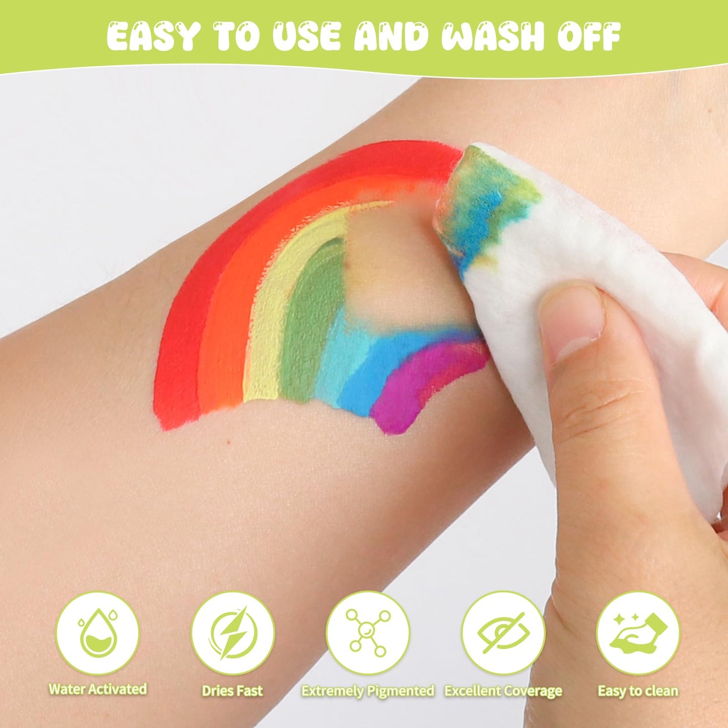 44 Color Face Painting Kit for Kids - Non Toxic Water Activated Face Paint Palette with Stencils, Brushes, Gems & Glitter. Halloween, Carnival, Party; Costume Makeup for Creative Activities