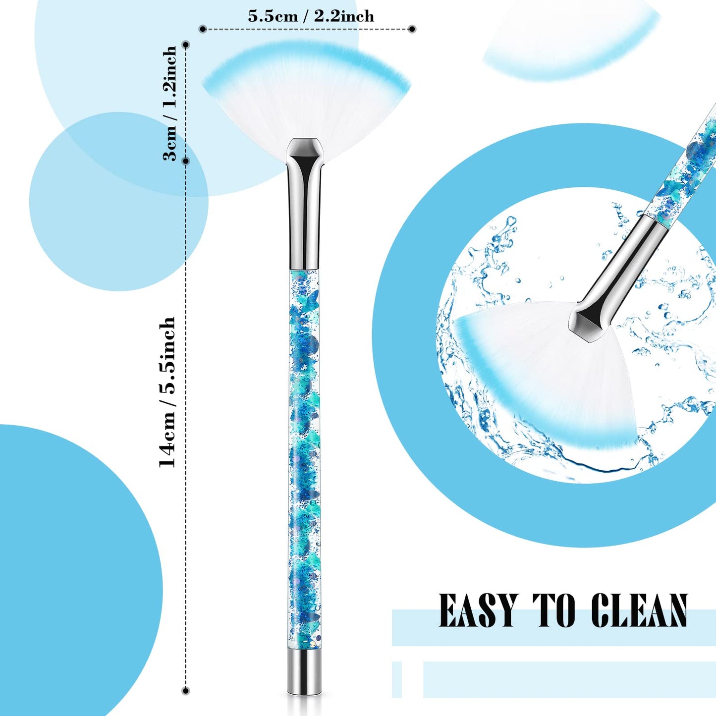 12 Pcs Fan Brushes for Facial Mask Brushes with Glitter Quicksand Handle Cosmetic Facial Fan Brushes Soft Facial Mask Brush Applicator Facial Peel Applicator Face Mask Tools with Pouch (Blue)