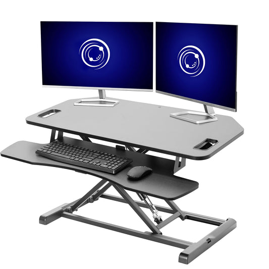 VIVO Extra Wide 38 inch Corner Desk Converter, K Series, Height Adjustable Sit to Stand Riser, Dual Monitor and Laptop Workstation with Wide Keyboard Tray, Black, DESK-V000KL