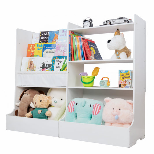 48.6" Large Solid Wood Kids Bookshelf, 3 Layer Sling Children Bookshelf, Baby Book Shelf With Toy Storage Organizer, Display Shelves, Toddler Bookcase For Kids Room, Library, Nursery, Playroom
