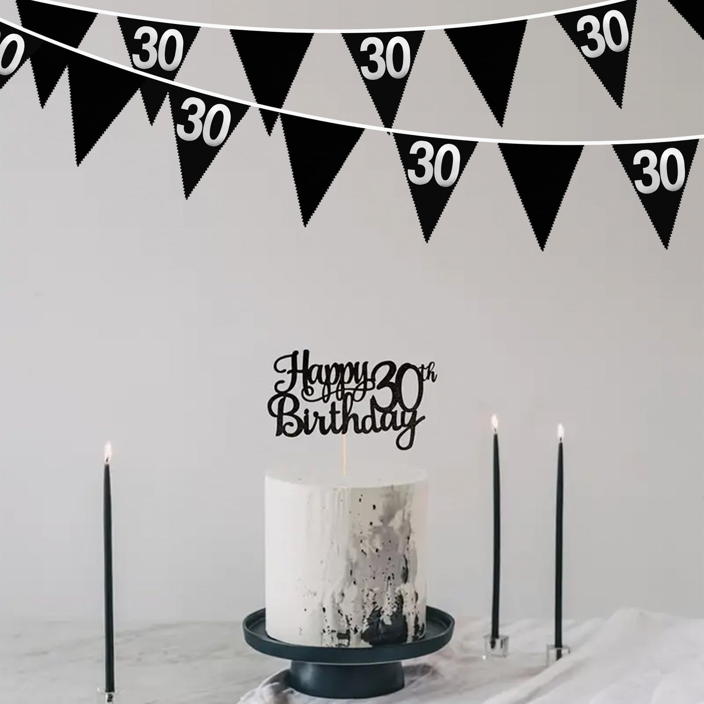 26FT Black Silver 30th Birthday Party Decorations Fabric Pennant Banner Garland Streamers for Women Mens Dirty Thirty 30 and Fabulous Birthday Cheers to 30 Years Anniversary Talk Thirty To Me Decor