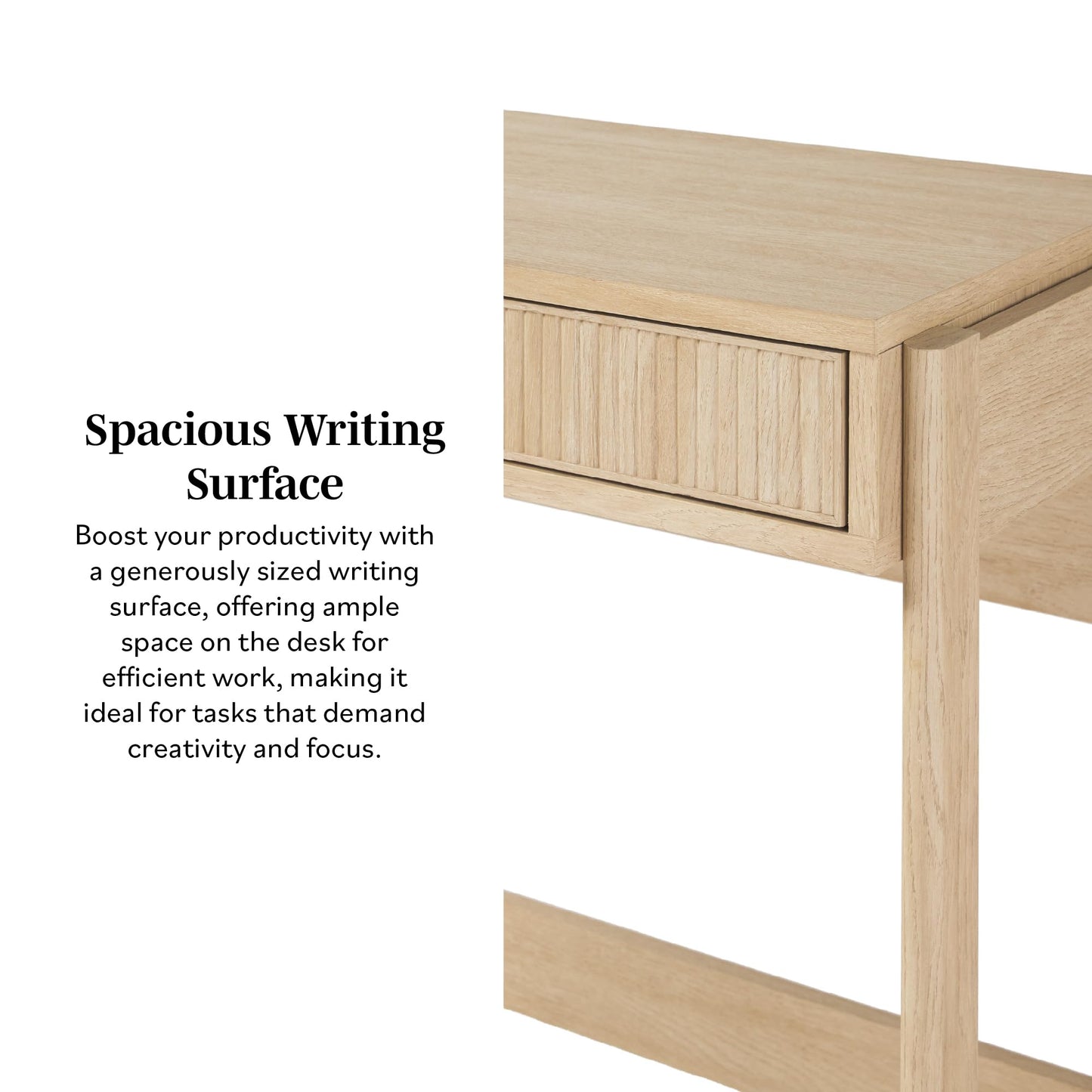 Walker Edison Transitional Office Design, Reeded Drawer Front Detail, Writing Desk with Drawer, Spacious Desktop, Complementary in Living Spaces, 38”W x 16.75”D x 30”H, Coastal Oak