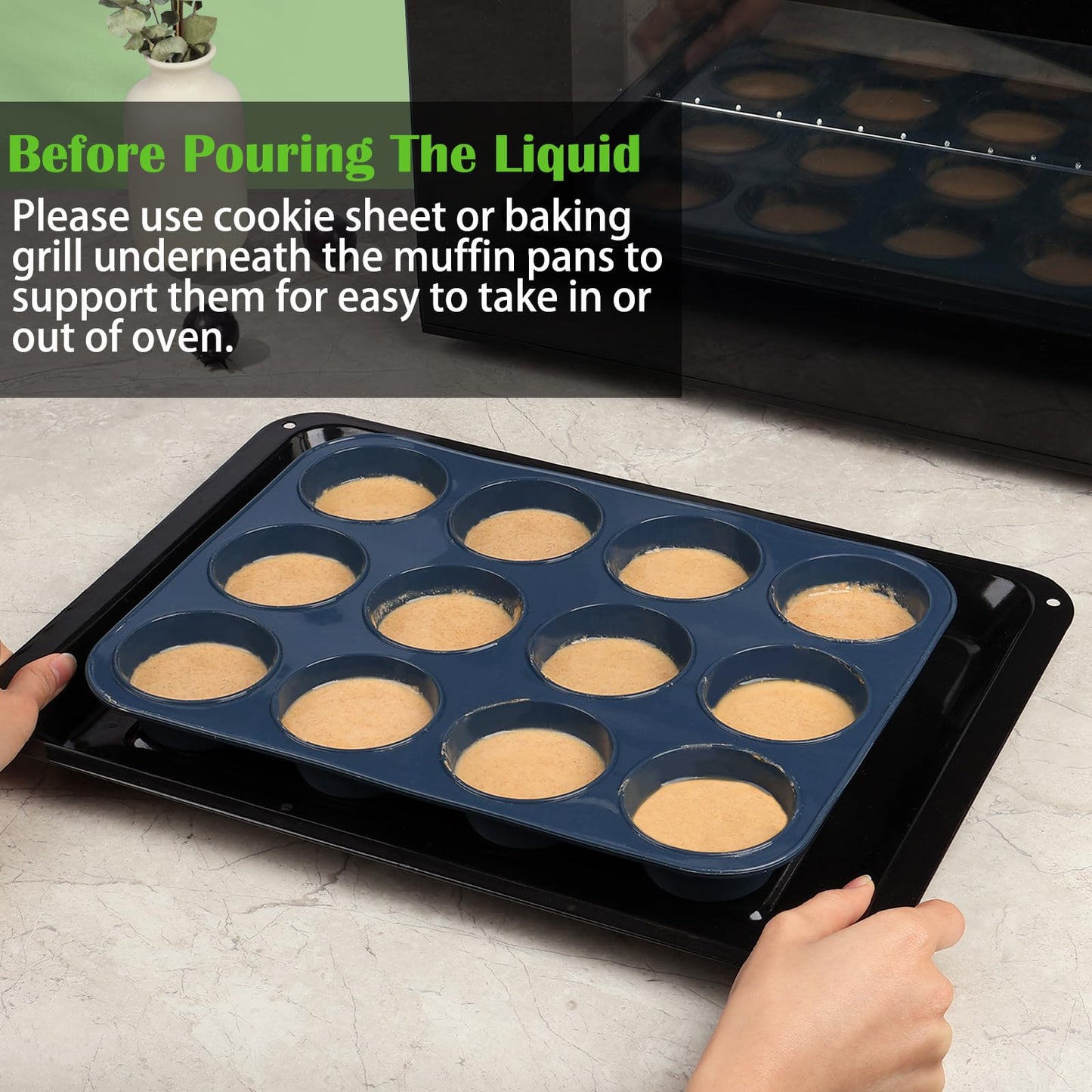 Vnray 2 Pack Silicone Muffin Baking Pan & Cupcake Tray 12 Cup - Nonstick Cake Molds/Tin, Silicon Bakeware, BPA Free, Dishwasher & Microwave Safe (12 Cup Size, Grey)
