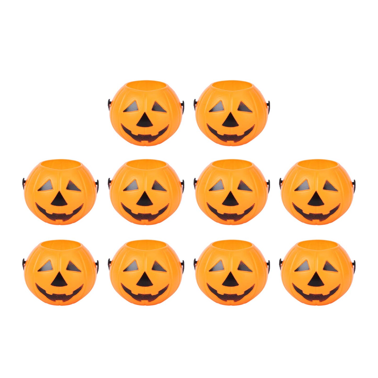 10PCS Halloween Plastic Pumpkins Portable Mini Pumpkin Buckets Pumpkin Candy Buckets Trick or Treat Pumpkin Candy Pail Holder (Orange)