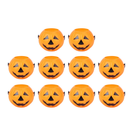 10PCS Halloween Plastic Pumpkins Portable Mini Pumpkin Buckets Pumpkin Candy Buckets Trick or Treat Pumpkin Candy Pail Holder (Orange)