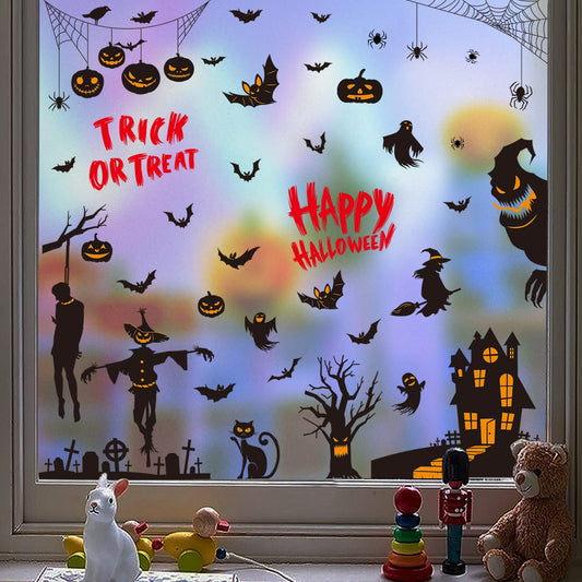 9 Sheets Halloween Window Clings Stickers Decorations Scary Black Ghosts Pumpkin Spider Bats Double Side Decals for Party Glass Decorate Happy Halloween Window Clings for Party Decoration