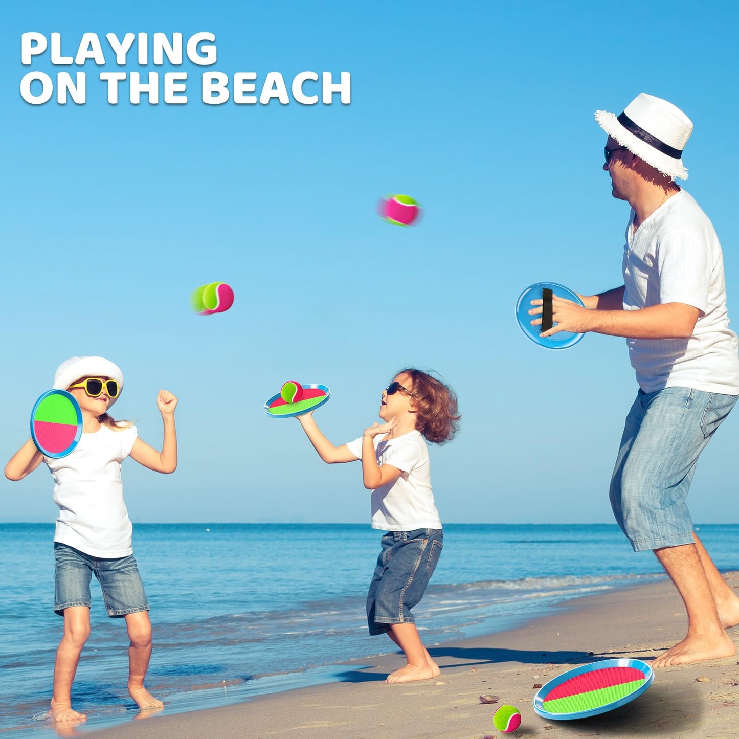 WATUDOU Toss and Catch Balls Game for Kids 3 4 5 6 7 8 Years, Outdoor Toys Lawn Games for Teen Boys and Girls, Beach Games, Pool Toys, Outdoor Activity for Family (6 Paddles & 6 Balls)