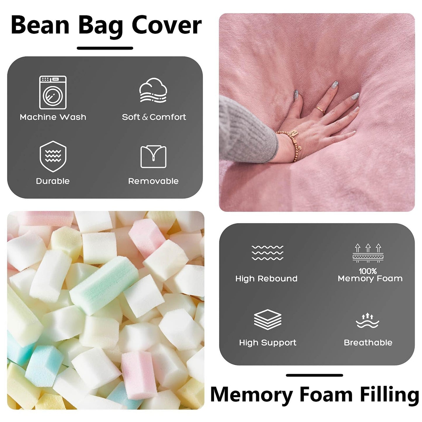 6FT，Big Bean Bag Chairs for Adults，Bean Bag Chair with Filler，Memory Foam Chair，Removable and Washable Flannel Cover, Giant Bean Bag, Suitable for Living Room, Bedroom and Reading(Pink)