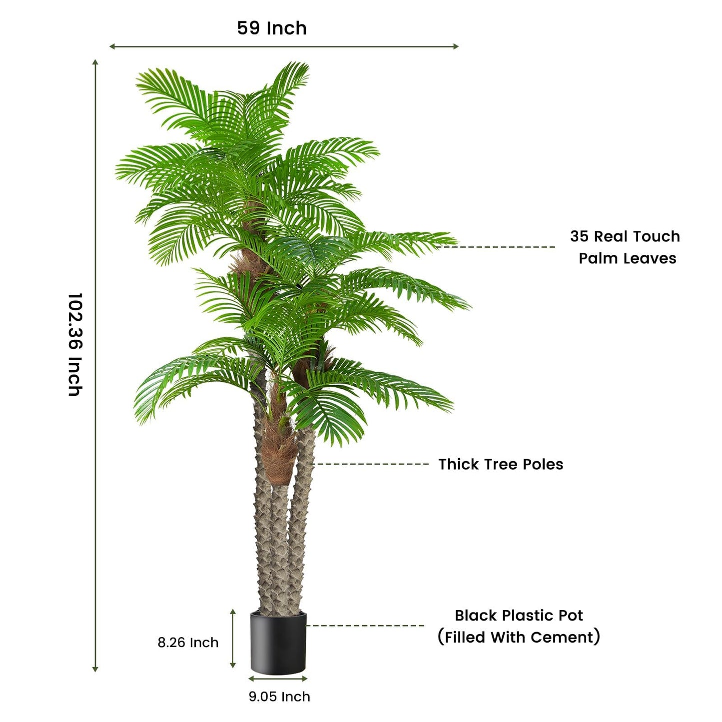 8.5ft Fake Palm Tree for Outdoors - UV Resistant, Triple Tropical Palm Artificial Plant Tree -Perfect for Patio, Poolside, Home Decor