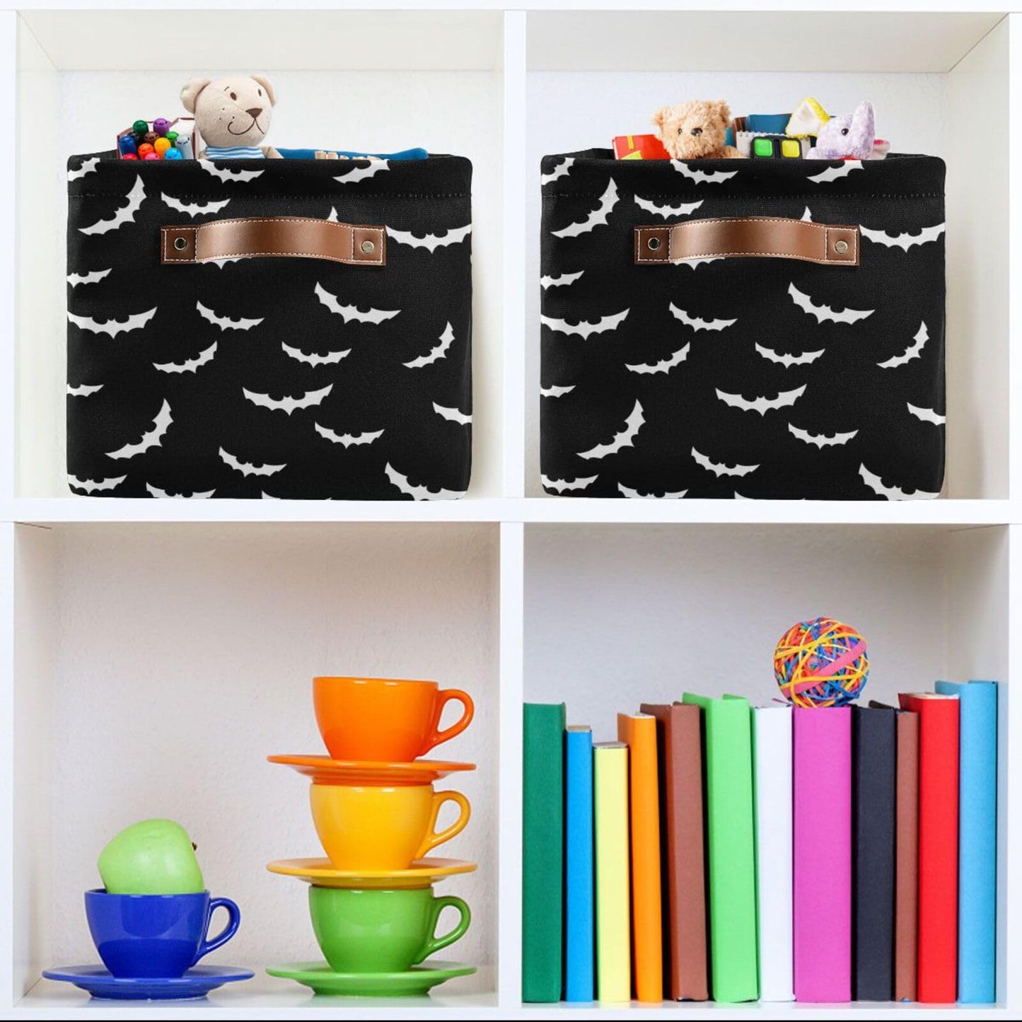 XUWU Storage Basket Bin Bats Halloween Goth Organizer Basket Collapsible Shelf Basket Cube with handle for Nursery Bedroom Bathroom
